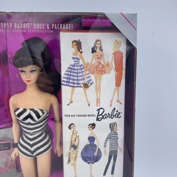 1993 Mattel 35th Anniversary 1959 Reproduction Brunette Barbie #11782 NRFB - Picture 4 of 16